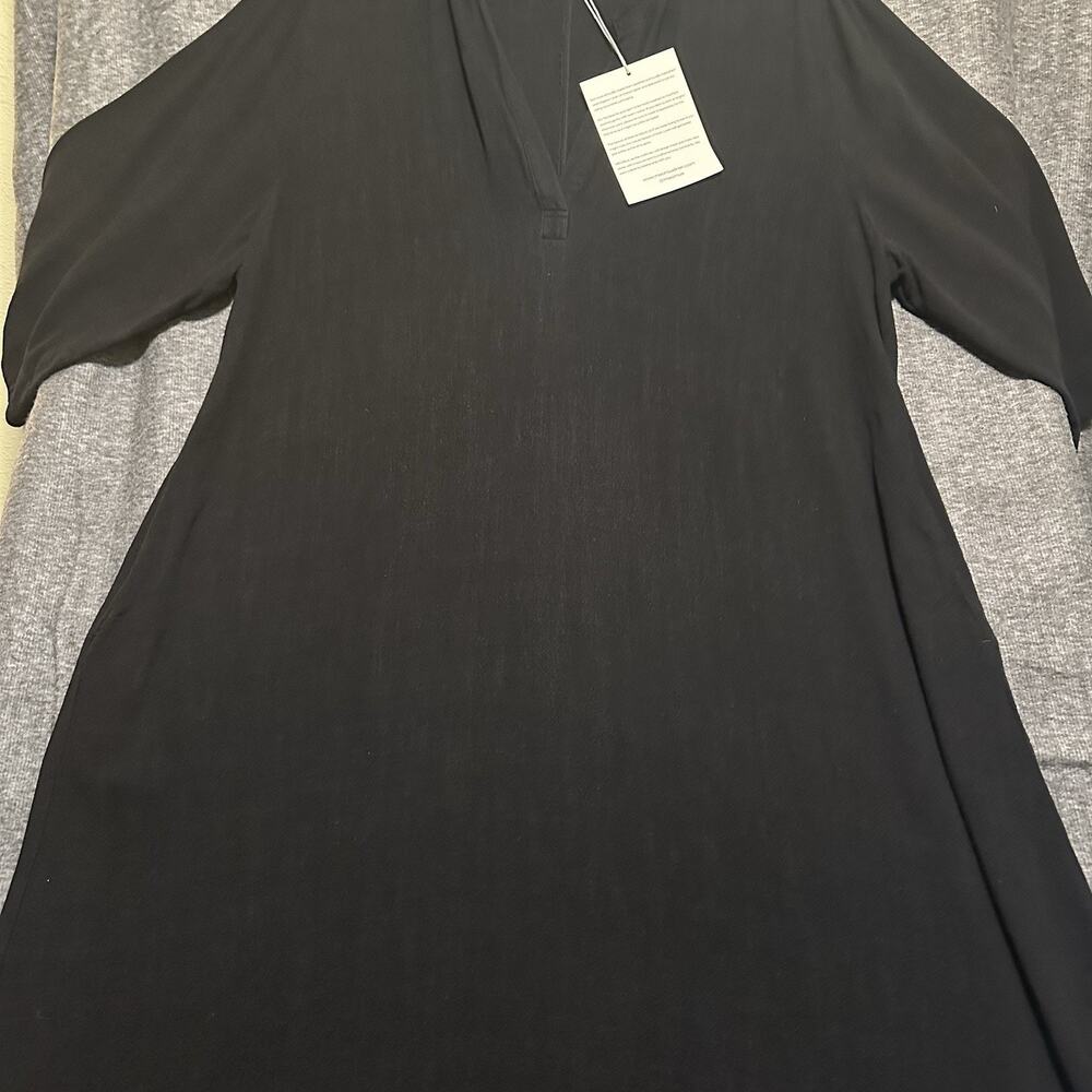 NWT Meomua Black 100% Linen Dress XL Lagenlook Boho Artsy Sustainable 3/4 Sleeve - Picture 2 of 12